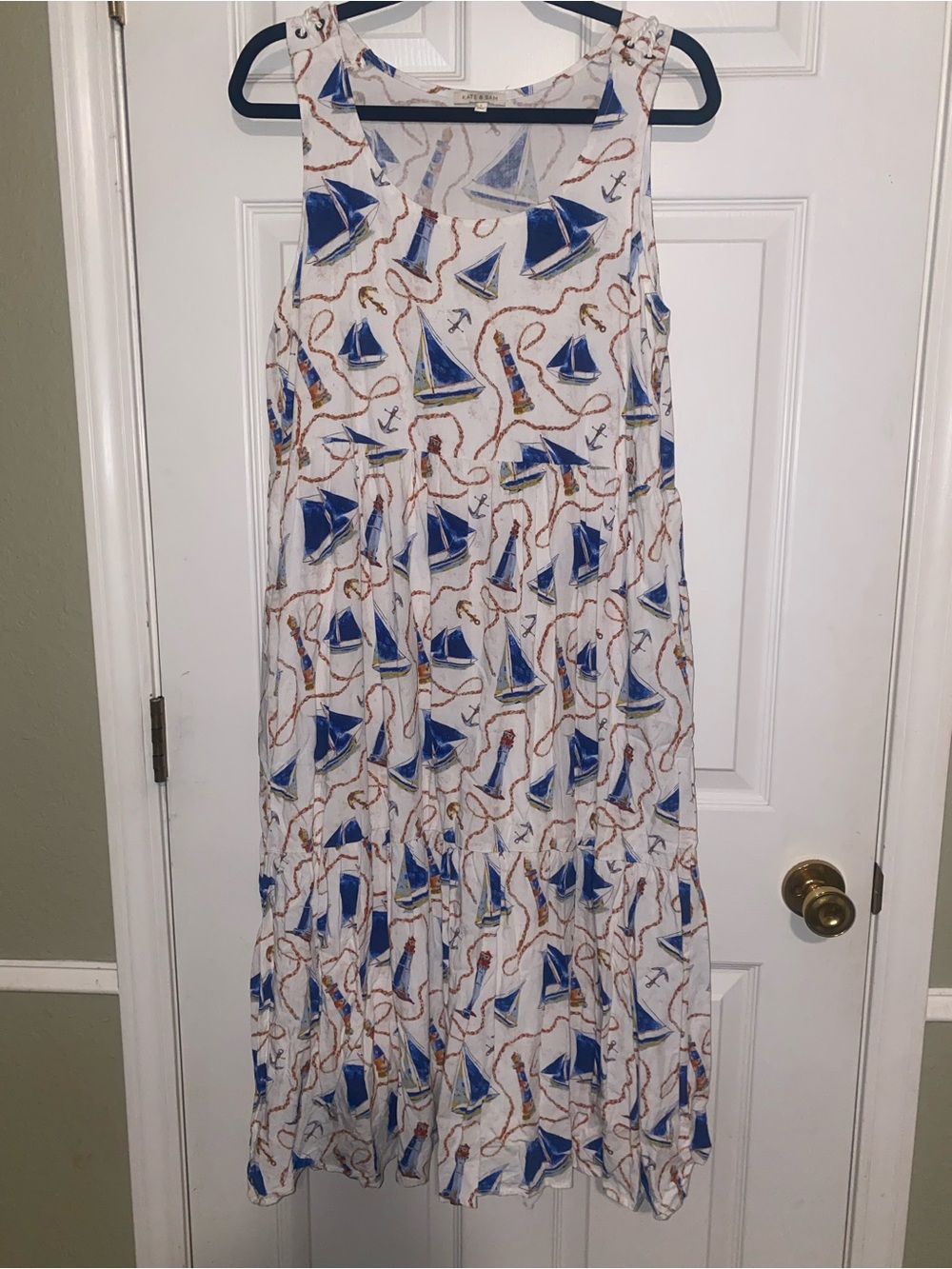 White & Blue Nautical Midi Dress